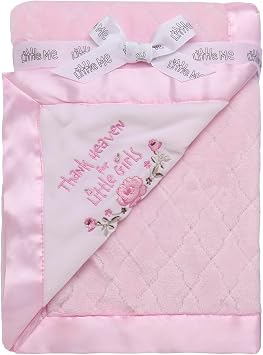 Little Me 2-Ply Baby Blanket with Thank Heaven for Little Girls Embroidery and Satin Pink, 30 in. x 40 in.