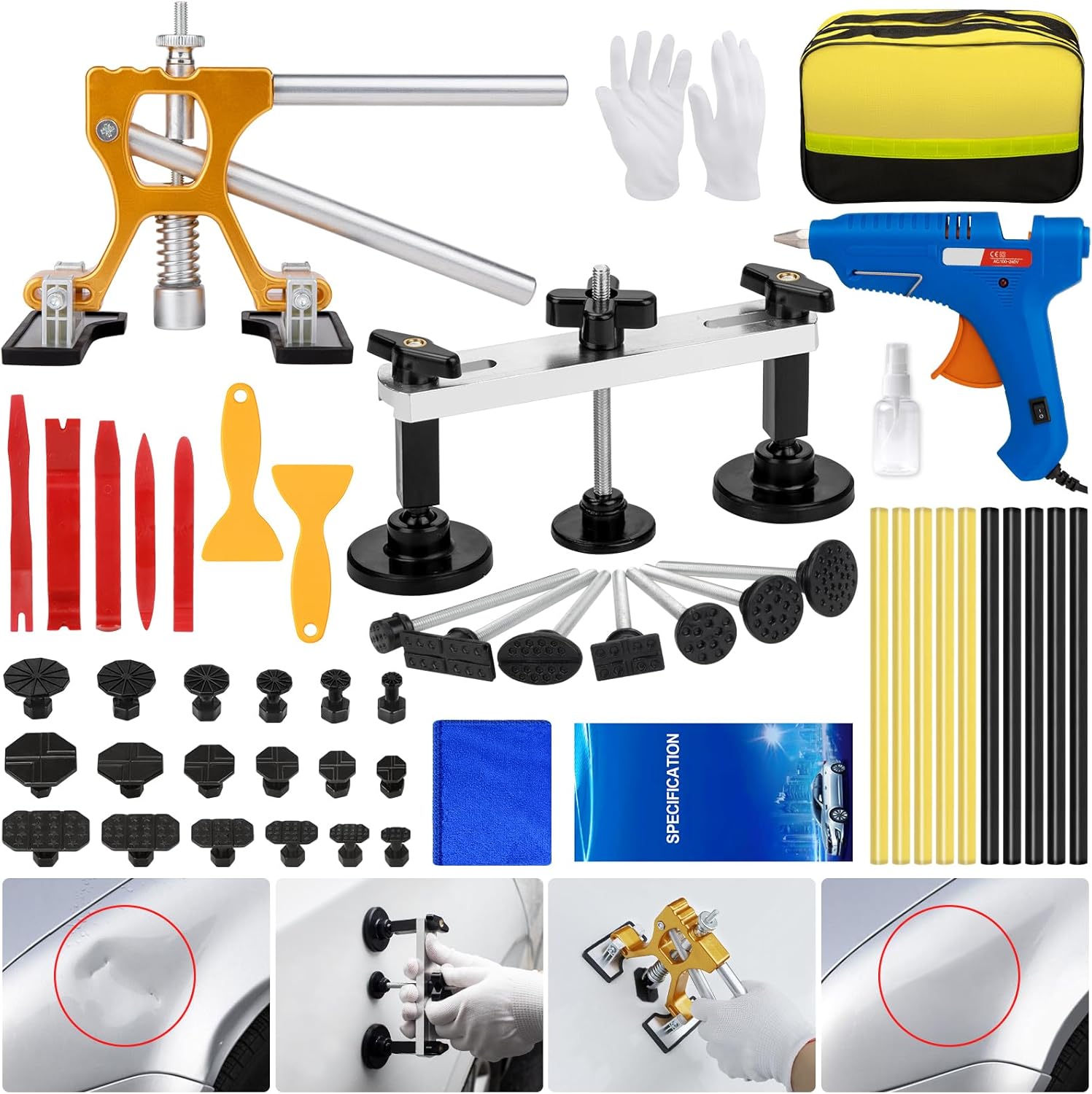 Car Dent Puller Kit, 51 PCS Paintless Dent Removal Kit, Car Dent Repair Kit with Adjustable Dent Lifter & Bridge Puller, Dent Remover Tool for Car Hail Damage DIY Repair D1 NOT TESTED INCOMPLETE