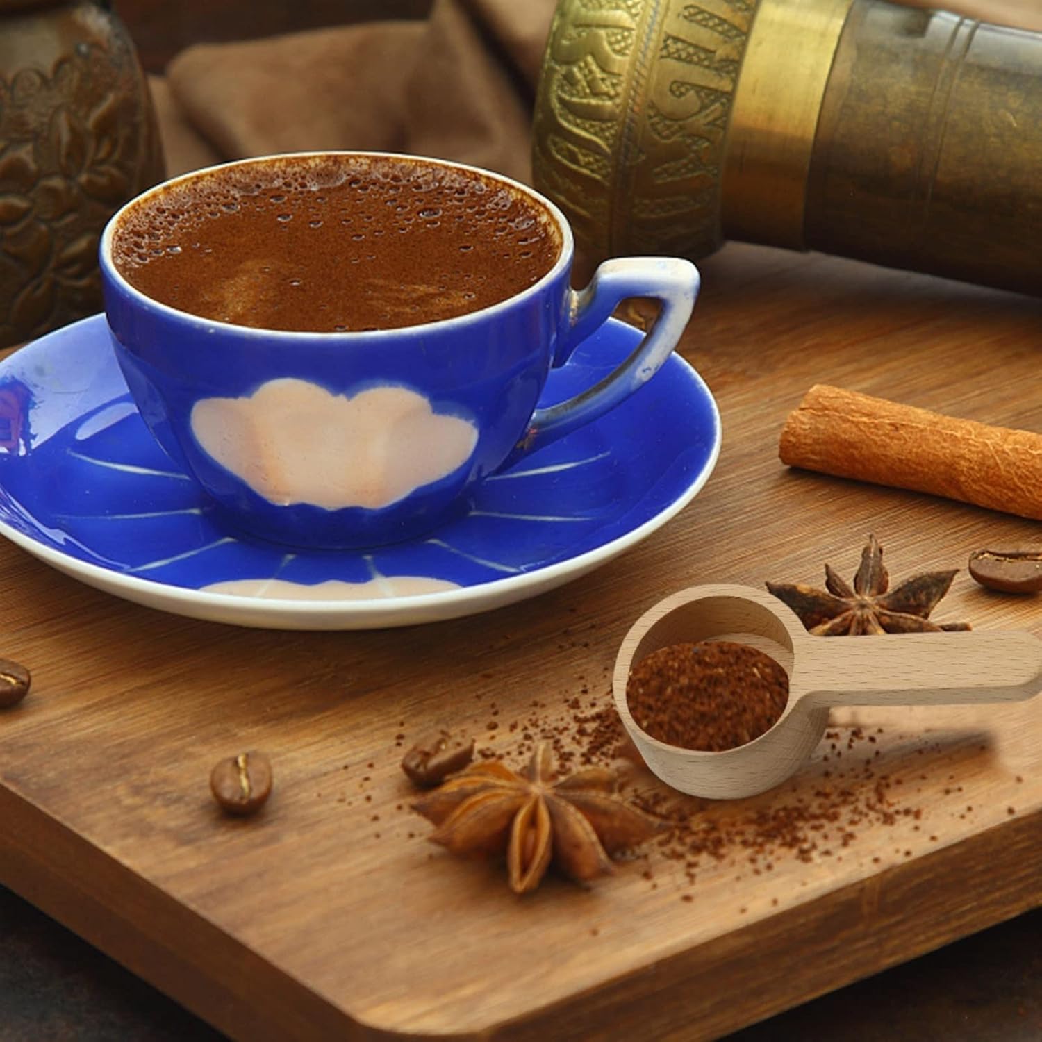 Coffee Scoops Home Measuring Spoon Black Walnut Coffee Spoon Long and Short Handle Coffee Powder Quantitative Wood Kitchen Coffee Accessories(Grey)