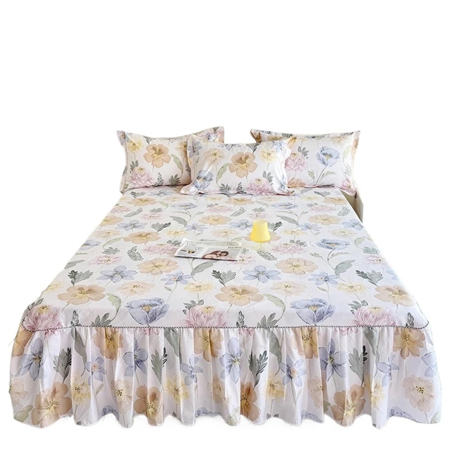 1pc Floral Style Bed Skirt Bedspread Cover Home Ruffles Linen Falda De Cama (No Pillowcase)(A,Single 120x200cm 1pc)