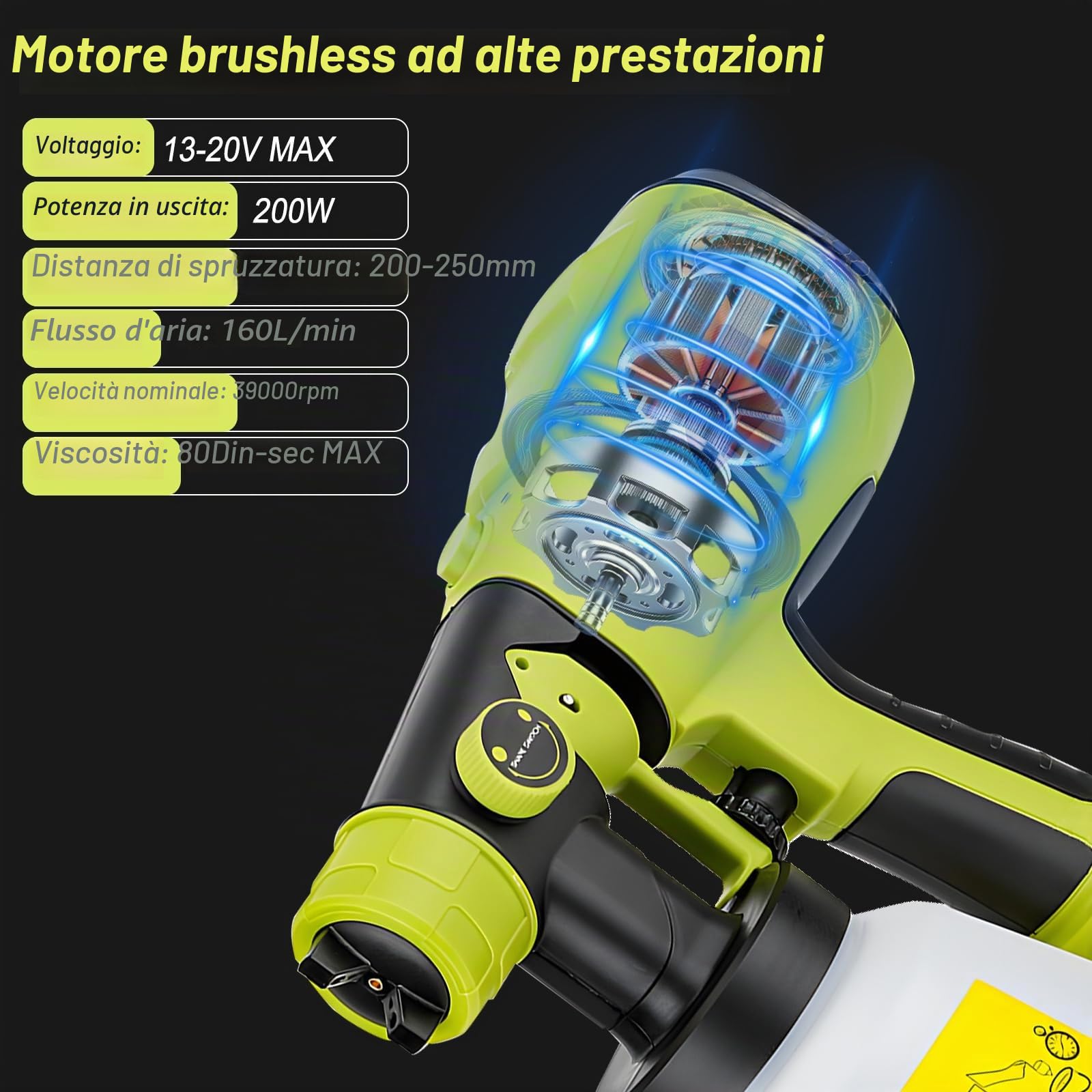 Spruzzatore di vernice senza fili per Ryobi 18 V, pistola a spruzzo elettrica HVLP portatile con 4 ugelli, contenitore da 1000 ml per pareti, recinzioni, casa fai da te pittura domestica