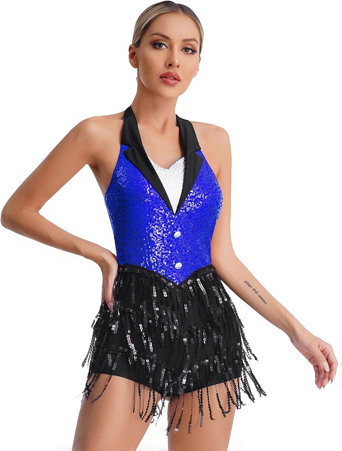 Women Latin Dance Costume Bodysuit Ballroom Dance Leotard | Sequin Fringe, Gymnastic Dance Leotard, Figure Skating Bodysuit, Tango Salsa Costume, Nightclub Prom Party Stage Performance
