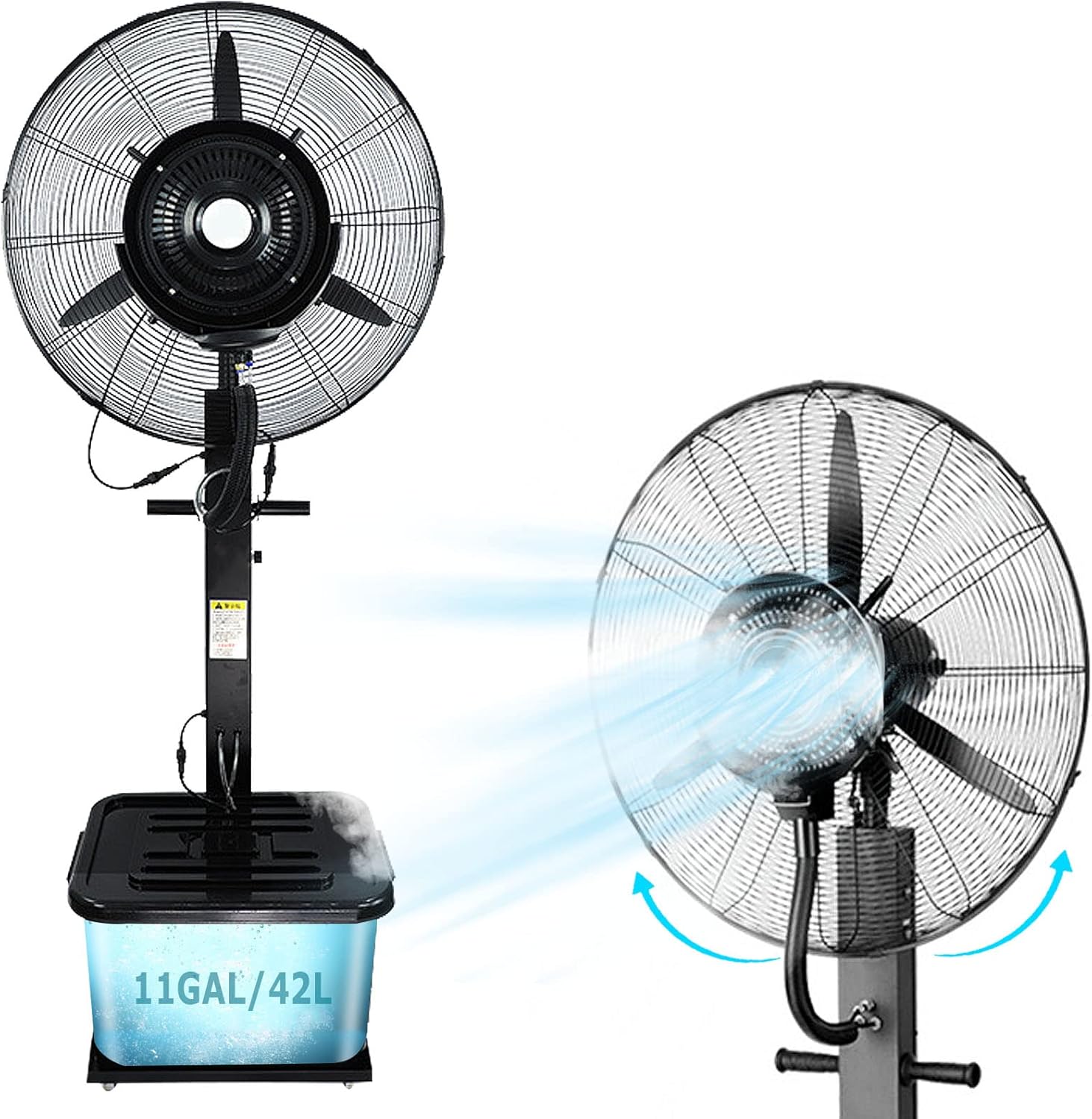 90° Oscillating Misting Fan Standing Pedestal Fan with Mist, Industrial 3 Speeds Cooling Fan for Patio, Outside Restaurant, Garage, Gym