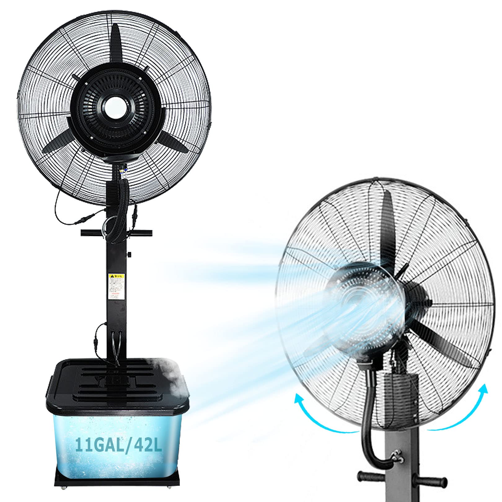 asdchZen 90°Oscillating Misting Fan, 3-Speed Standing Pedestal Fan For Patio, Garage, Outside Restaurant,Black-55cm/21.7in