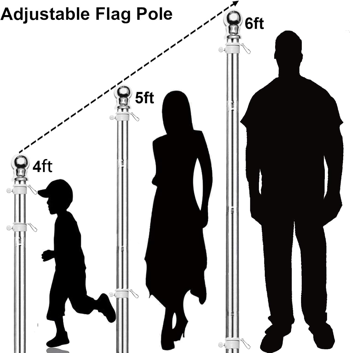 Harrms Flag Pole for House,6 FT Stainless Heavy Duty Pole kit Without Bracket for House Suitable for 2x3, 3x5, 4x6 American Flag Use for Backyard Garden Yard Truck Decoration
