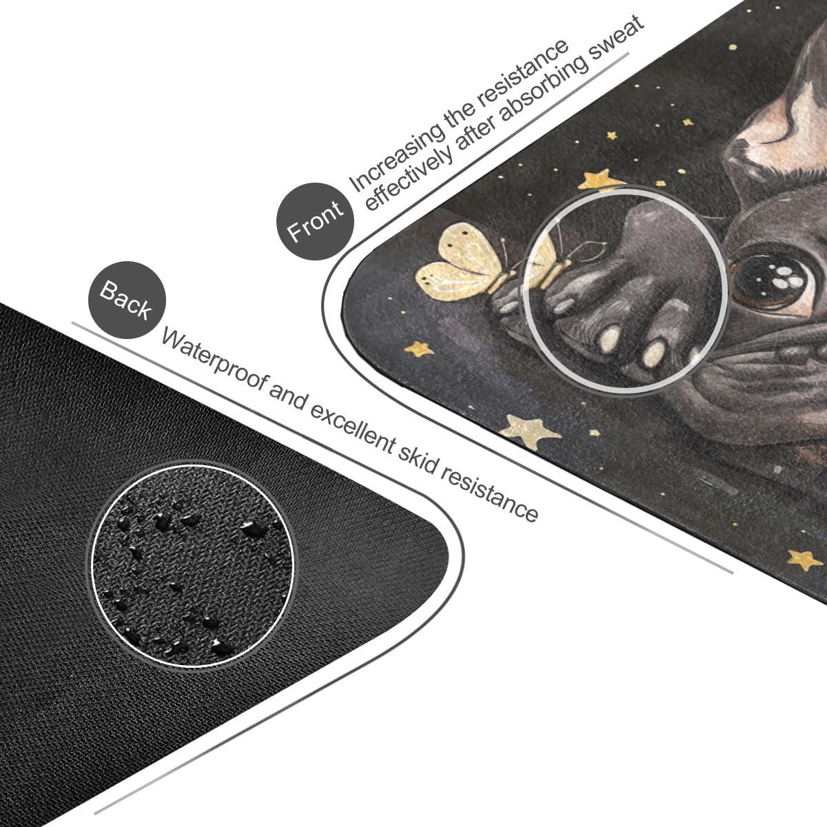 ALAZA Cute French Bulldog with Butterflies Stars Yoga Mat Non Slip Fitness Exercise Mat, Workout Mat for Yoga, Pilates and Floor Exercises