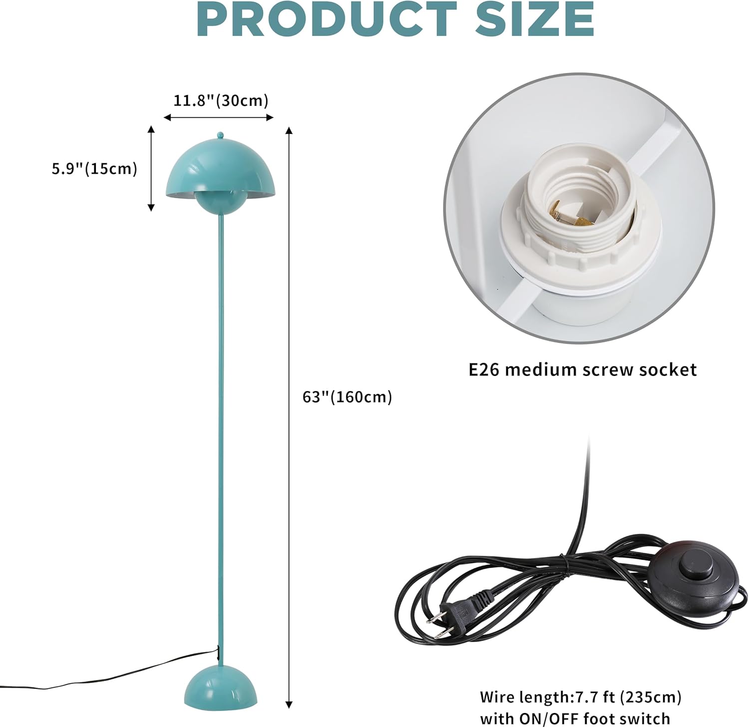 Modern Flowerpot Floor Lamp for Living Room, Industrial Tall Standing Lamp for Bedroom, Metal Shade Reflecting Light Reading Floor Lamp for Bedroom, Nursery Room, Corner(Light Blue)