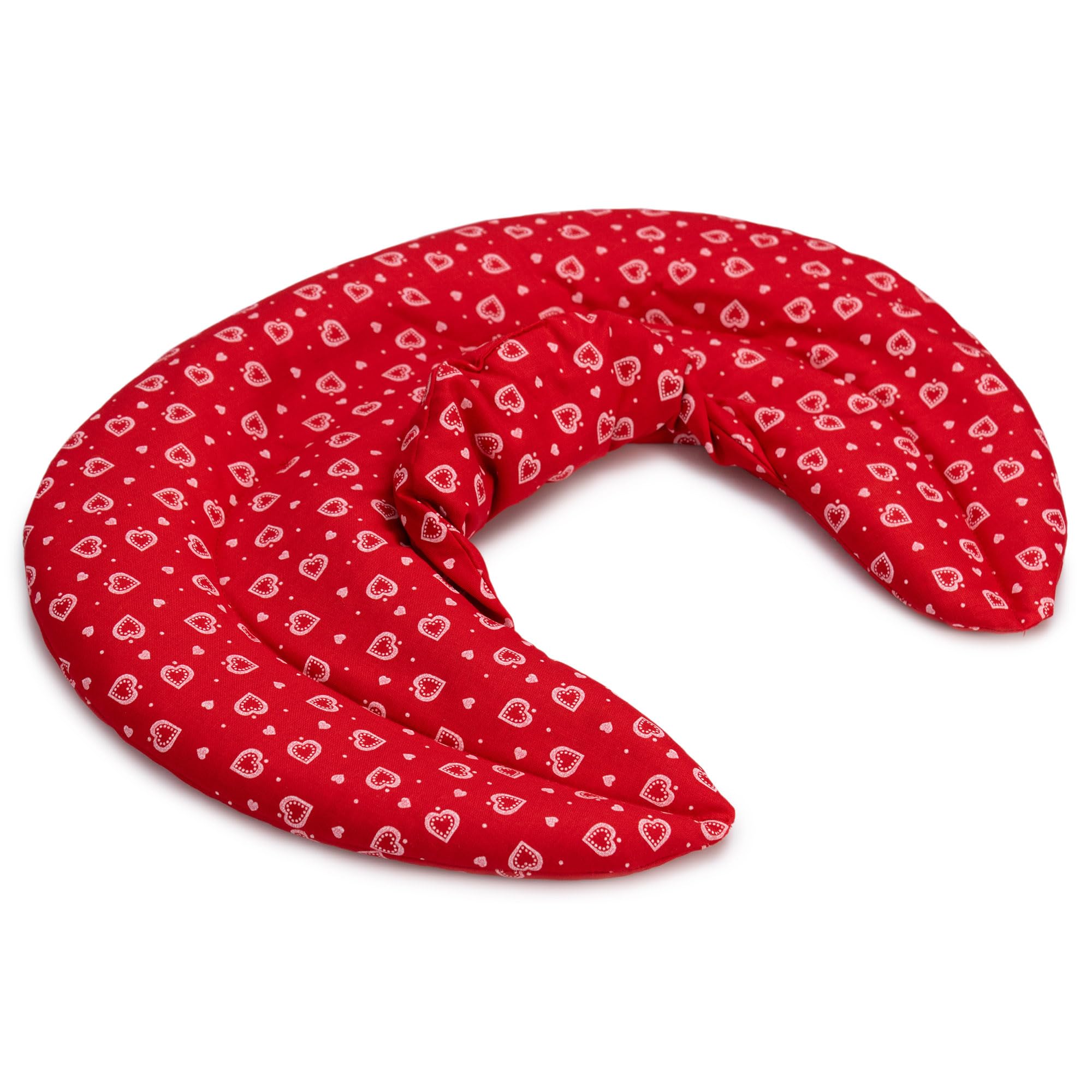 Cojín cervical con cuello alto, diseño de corazones, color rojo y lavanda