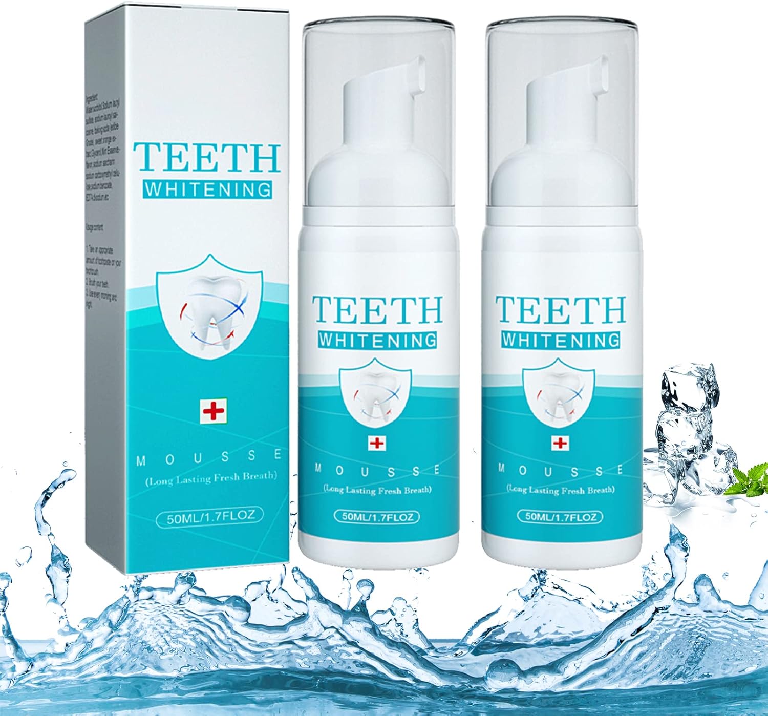 2 x Teethaid Mundwasser, Teethaid Mouthwash, 50 ml Natural Teeth Whitening Foam Toothpaste