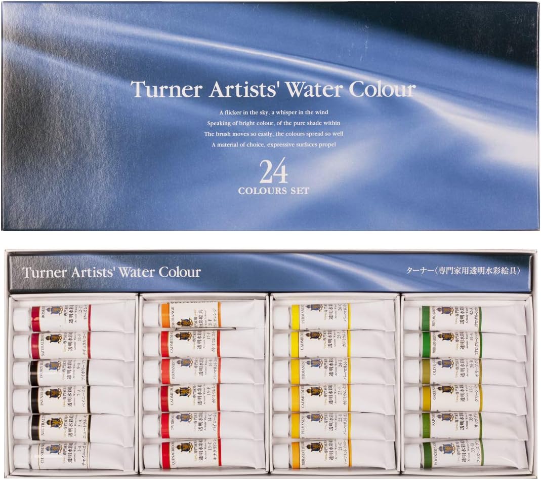 Turner Paint Set Professional Artists' High Pigment Concentrated Watercolor Paint Set [Set Of 24] 15ml Tubes - Assorted Colors