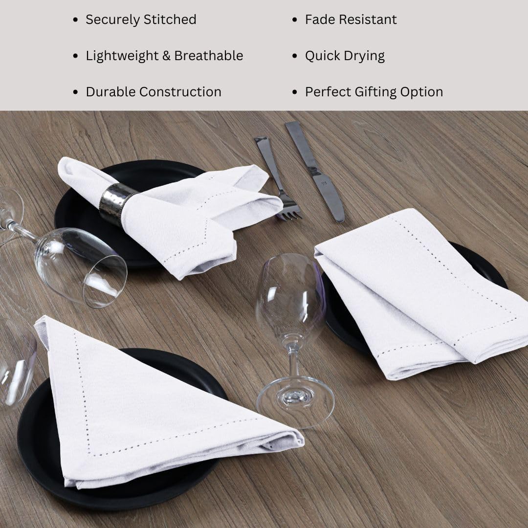 Hemstitch Dinner Napkins 100% Cotton Set of 12 - for Dining Weddings Parties Restaurants Holidays Easter Everyday Use - Soft Durable Washable Table Napkins - 18x18 Inch Cloth Napkins White