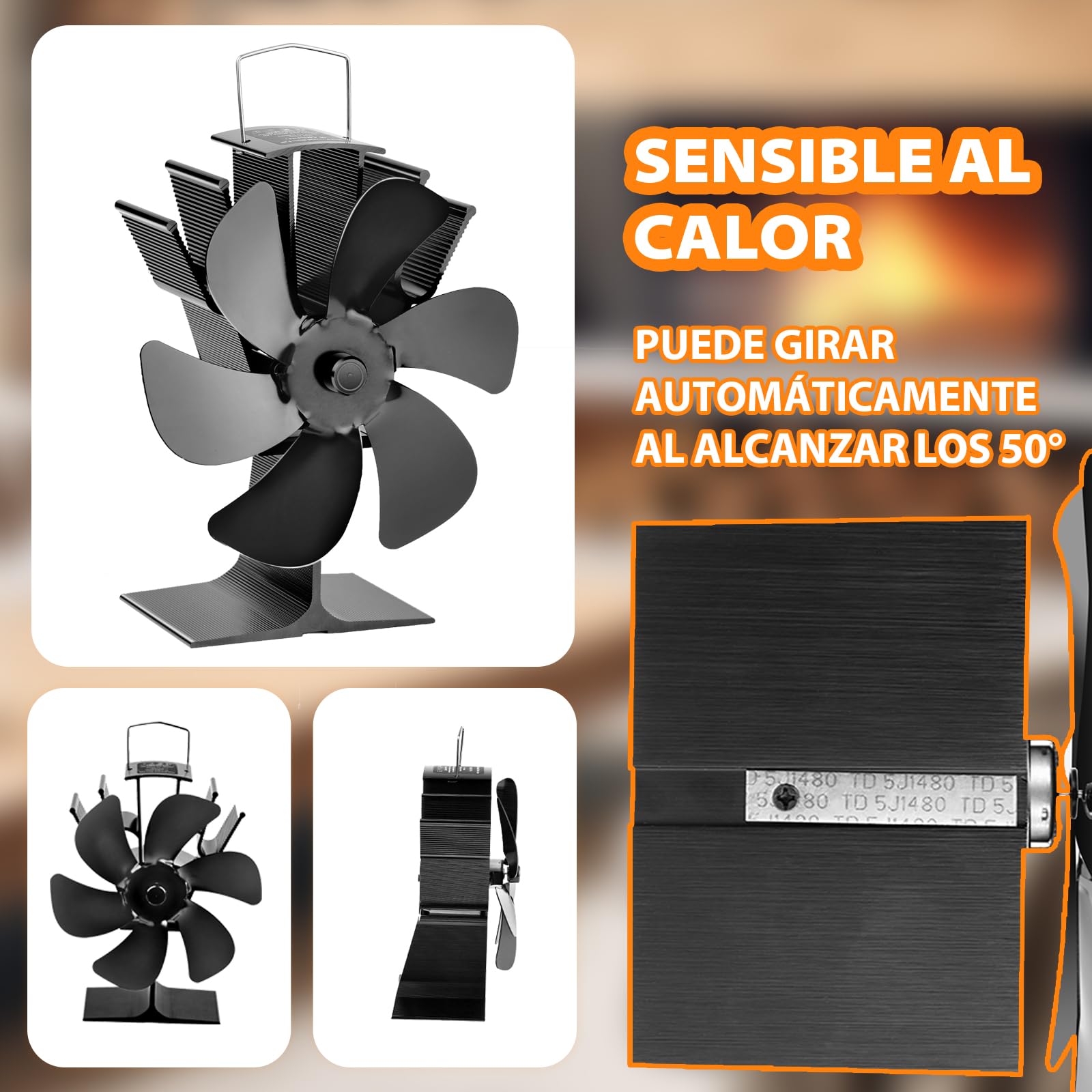 KAEFUYS Ventilatore per Stufa a Legna, Ventola da Caminod con 6 Pale, Ventola Stufa Silenzioso Distribuzione Efficiente del Calore, Ventilatore per Camino per Bruciatore di Tronchi Stufa