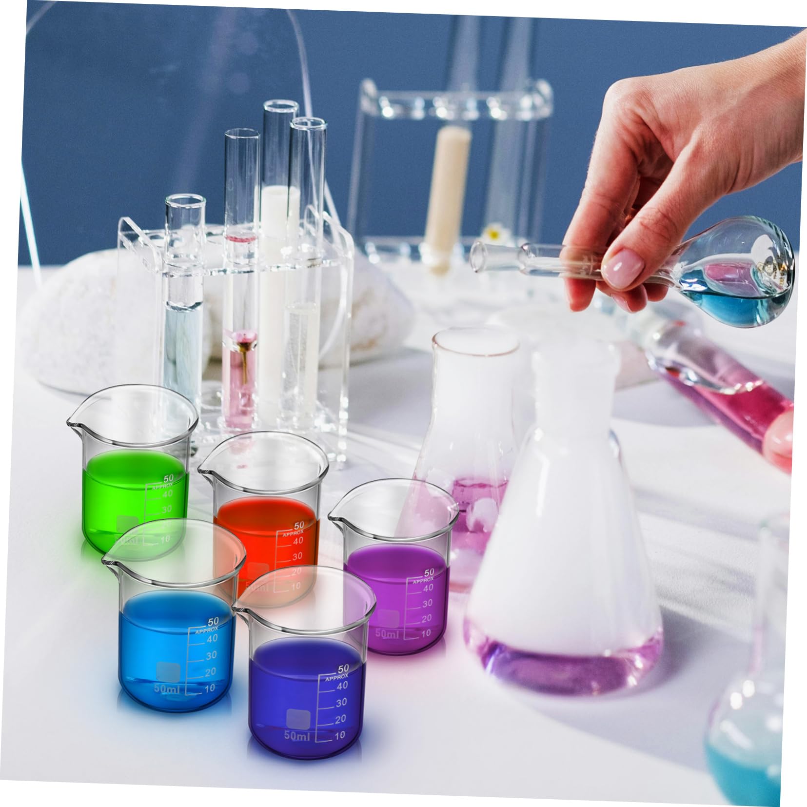 Vasos de Precipitados de Vidrio Graduado 50 Ml Transparentes sin Asa 20 Unidades, Vasos Medidores Resistentes al Calor para Laboratorio y Cocina, Cristalería Científica Precisa