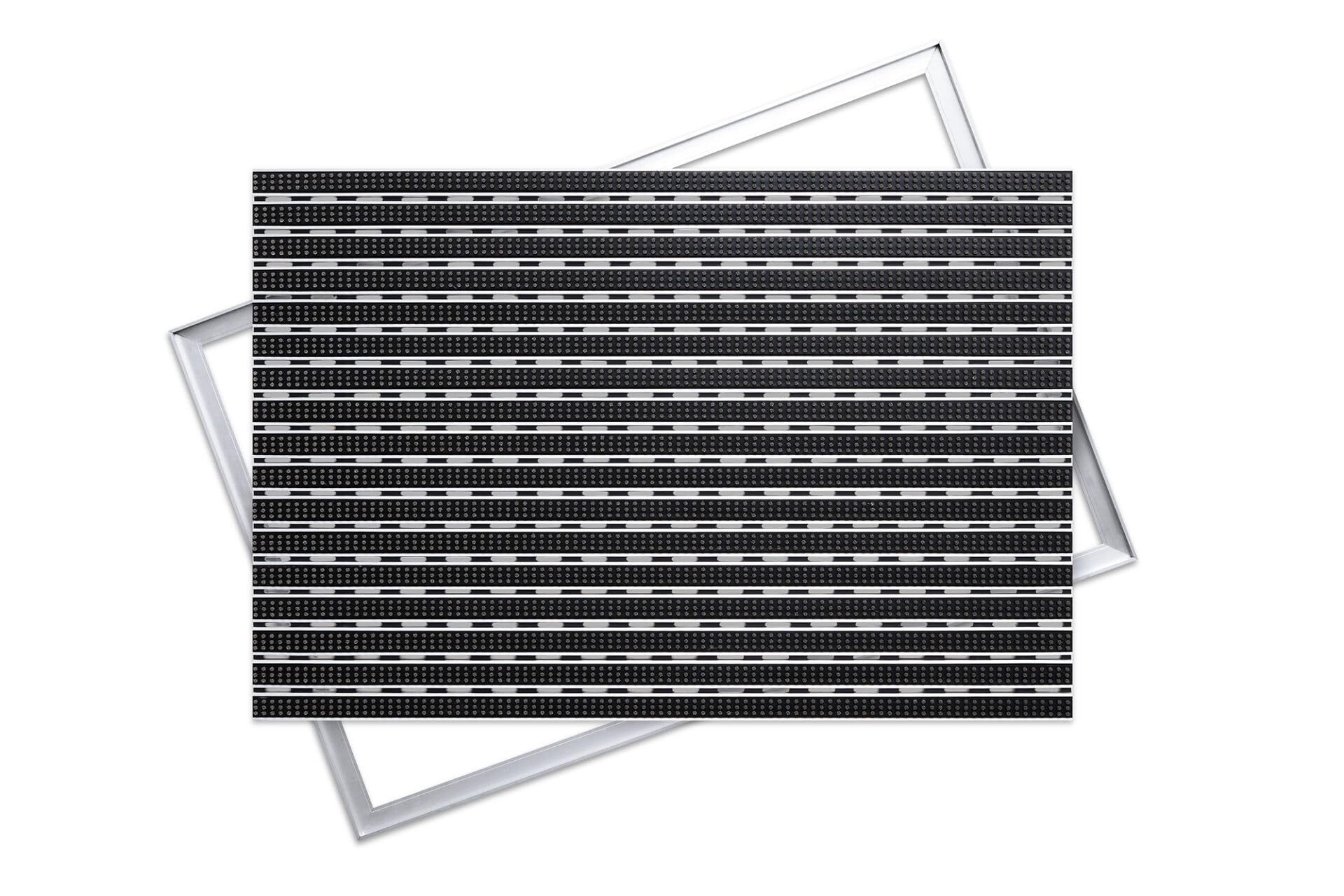 Premium Aluminium Fußmatte Heavy Duty mit Rahmen, 60x40, Grau, Industriell 22 mm, Bürsteneinlage, 500 kg/m² Tragfähigkeit, für Innen & Außen, Witterungsbeständig, Systemfußmatte
