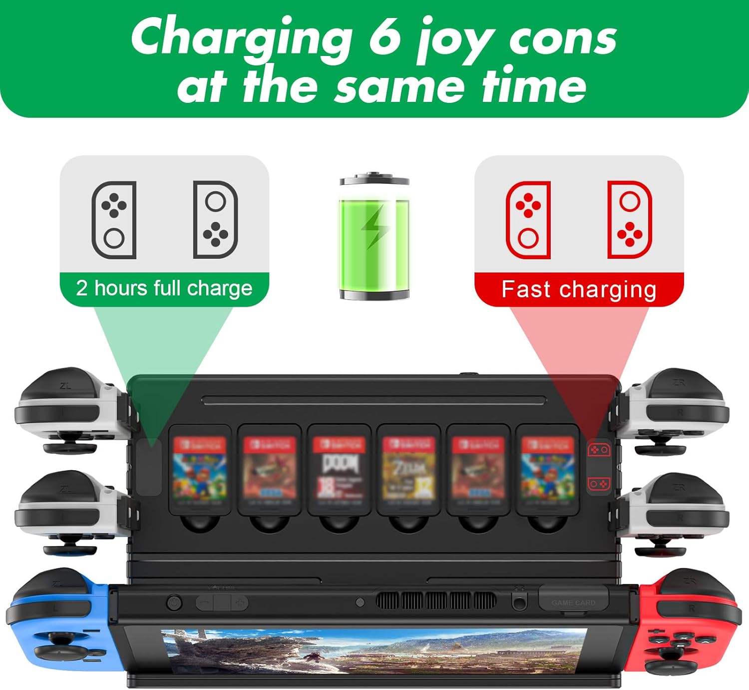 TV Docking Station with Joycon Charging for Switch,Storable 6 Game Cards/6 TF Cards,Switch Docking Station Support 4K HDMI Adapter Output with HDMI Cable and 15V/2.6A USB-C Charger - Image 2