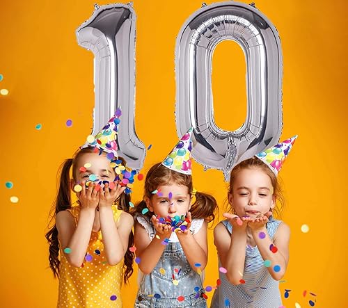 Miniatura 2 de Globos plateados de 40 pulgadas con el número 10, globos gigantes de helio número 10 de aluminio para fiestas de cumpleaños de 10 años,