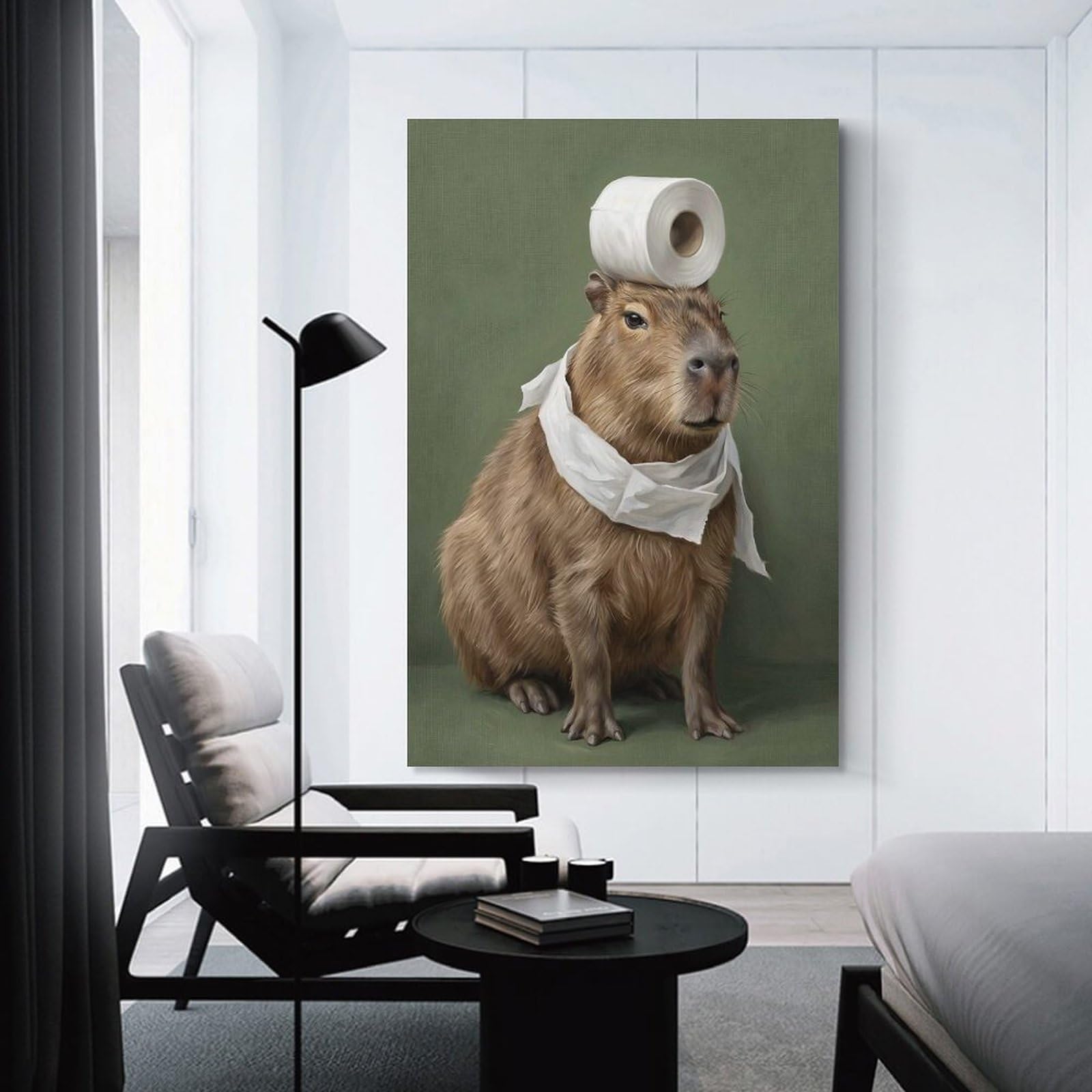 Junmoney Wall Decor Canvas Print Capybara with Toilet Paper, 16x24inch(40x60cm), for Bedroom Walls, Guest Spaces Or Lounges, An Easy Wall Refresh for Bedrooms