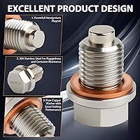 Vista 3 de Tapón de drenaje de aceite magnético de acero inoxidable M14 x 1.5, tuerca perno de drenaje del cárter con junta de cobre y arandela aplastante