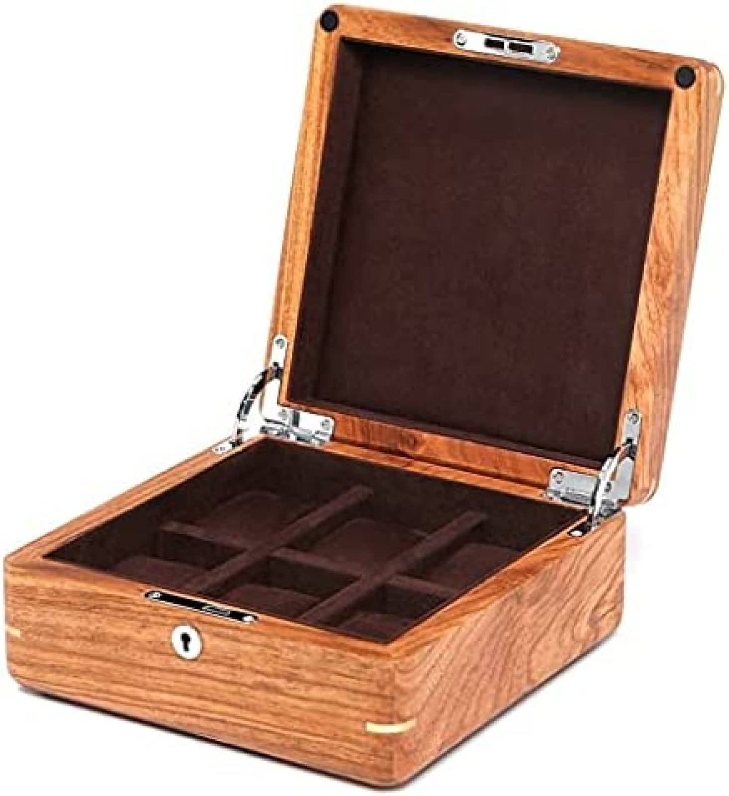 YNBSHGAA Watch Box 6 Grid Wooden Watch Display Cabinet Household Mechanical Watch Collection Box with Lock for Friends,Brown,20×20×9cm