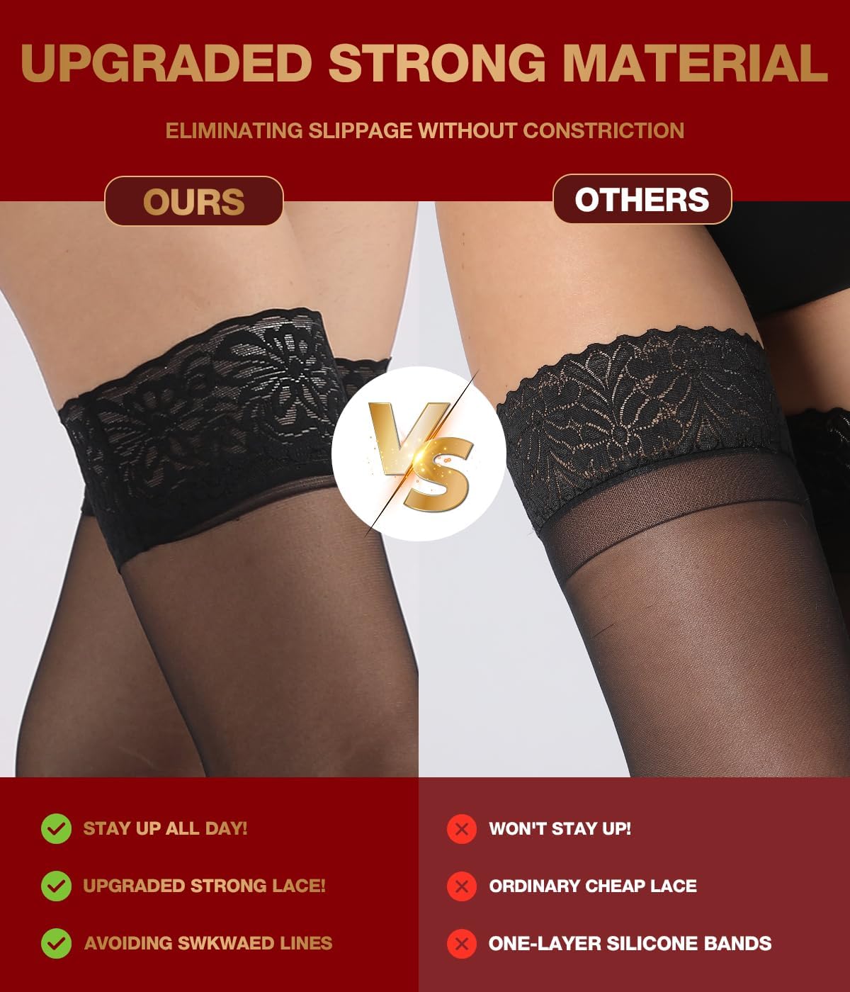MERYLURE Non-Slip Stay Up Thigh High Stockings for Women,Reinforced Strong Lace Top Sheer Pantyhose Sexy Lingerie - Image 4