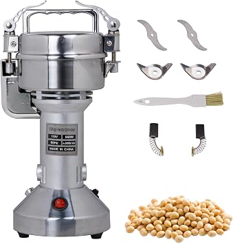 Hakka Grain Mills Grinder, 100g Electric Powder Mill Machine 650W High Speed Stainless Steel Pulverizer Machine Commercial Herb Grinder for Grinding Dry Corn Coffee Bean Pepper