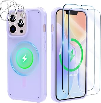 ANNSD for iPhone 13 Pro Max Case, with 2 Screen Protectors & 2 Camera Covers, Anti-Fingerprint Magnetic Cover for iPhone 13 Pro Max 6.7"Purple