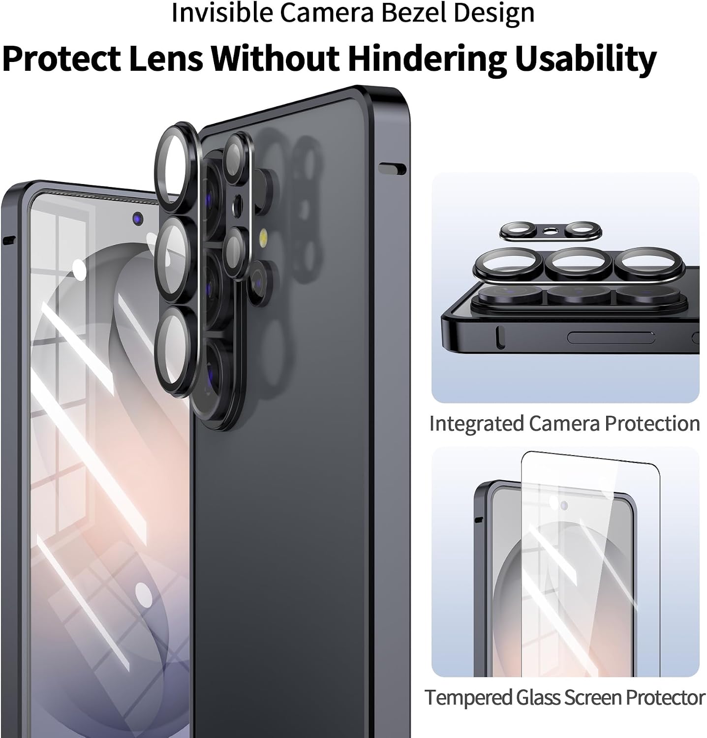 Metal Bumper Case for Samsung Galaxy S26 Ultra, Aluminium Frame Slim Case [Separate Metal Lens Protector] [HD Tempered Glass Screen Protector] [Hippocampus Buckle Design] Cover for S26 Ultra 6.9 Inch