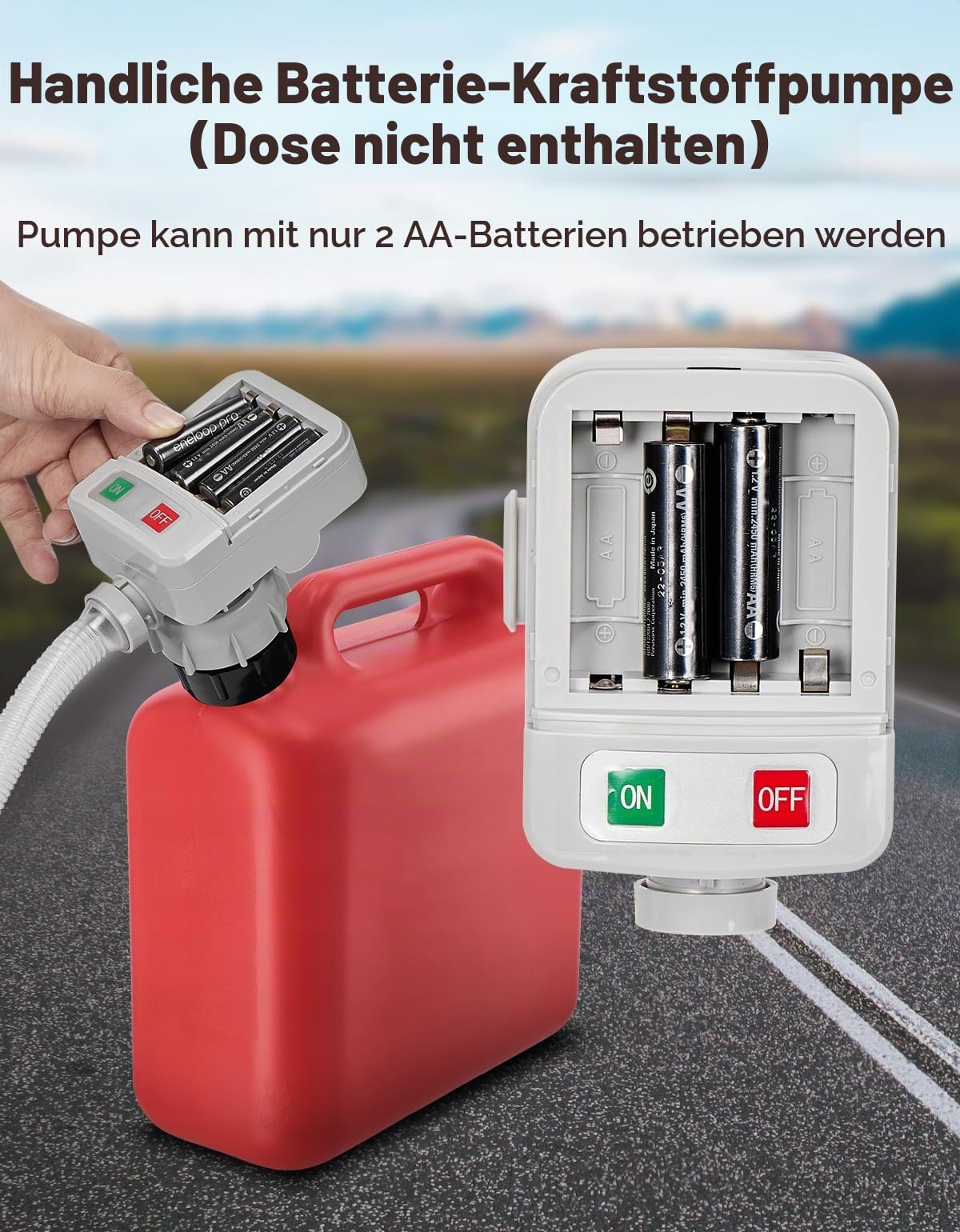KEMIMOTO Elektrische Kraftstoffpumpe, Umfüllpumpe mit automatischer Abschaltsensor,Überlaufschutz, 2,4 GPM Schnellfluss, mit 3 Kanisteradaptern, 130m Schlauch für Benzin, Diesel, Öl
