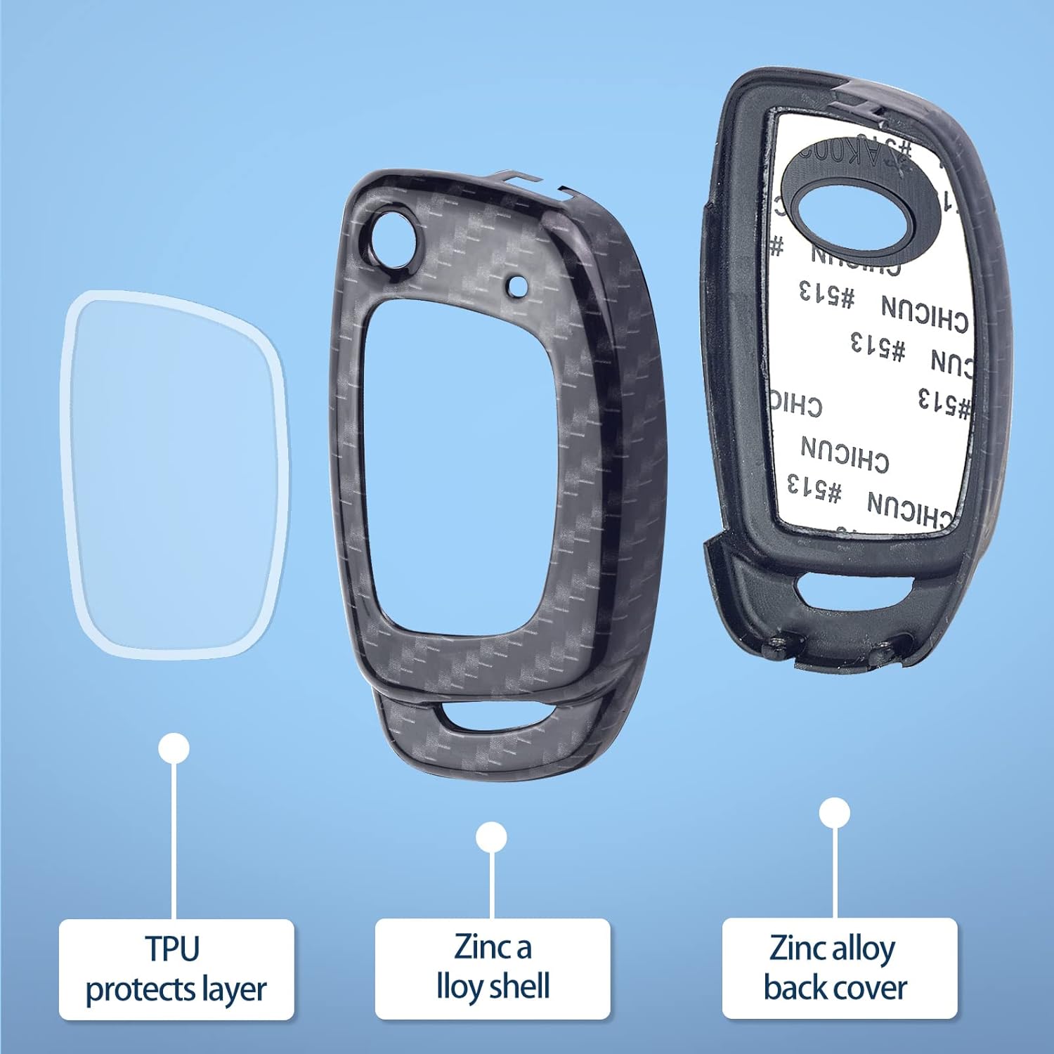 Carbon Fiber Pattern zinc Alloy Smart Key Case Cover Compatible with 2019-2013 Hyundai Santa Fe Sport Sonata Tucson Santa Fe OSLOKA-875T (Suitable for Buttons with Eject/flip/fold Buttons)