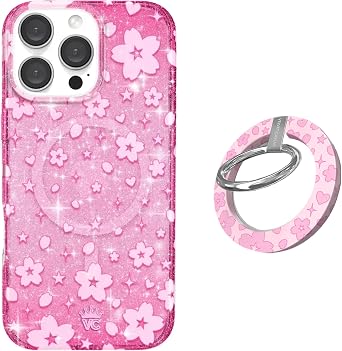VELVET CAVIAR MagSafe Grip + iPhone 16 Pro Max Case Bundle - Glitter Cherry Blossom