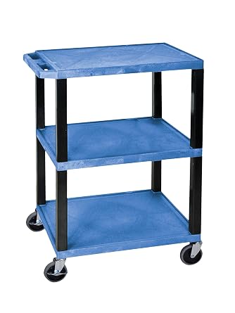 Luxor WT34BUS Tuffy Utility Cart - Three Shelves, 4" Silent-Roll, Full-Swivel Heavy-Duty Casters, Multipurpose Storage for Video Projector, TV, Laptop, Printer Stand, NSF Certified