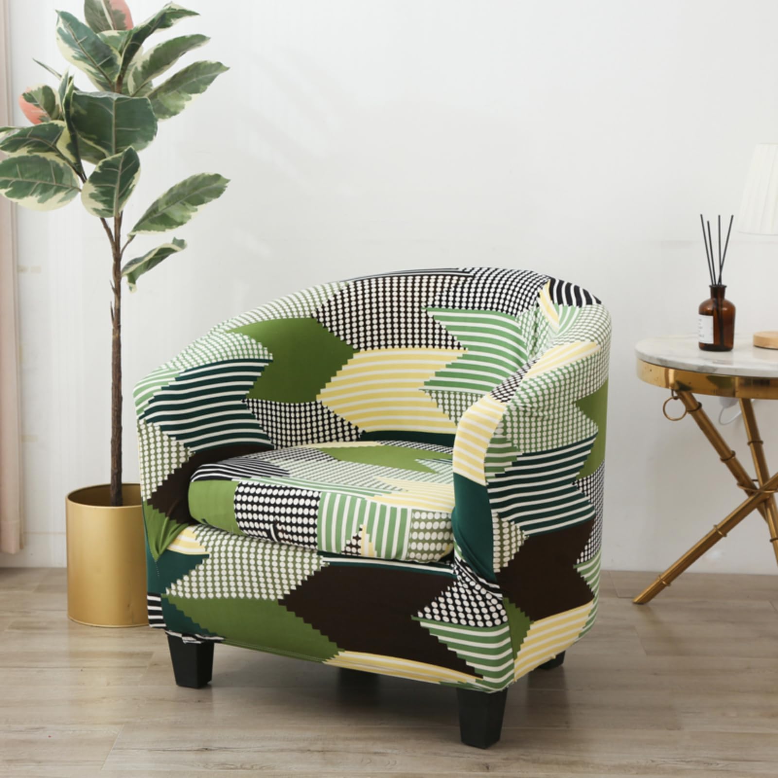 Printed Club Chair Slipcover, 2 Piece Stretch Tub Chair Cover Barrel Chair Covers Washable Armchair Chair Slipcovers Aiti-Slip Furniture Protector (I)