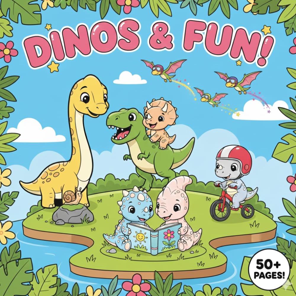 Dino Fun: A Cute Dinosaur Colouring Book for Kids: Over 50 Cute Dinosaurs to Colour for Kids Ages 3–5 – Fun and Easy Preschool Activity Book