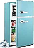 Vista 1 de 3.2 Cu.Ft Refrigerator, Retro Double Door Fridge with Freezer, 7 Adjustable Temperature Settings, Removable Glass Shelves for Dorm, Office, Bedroom