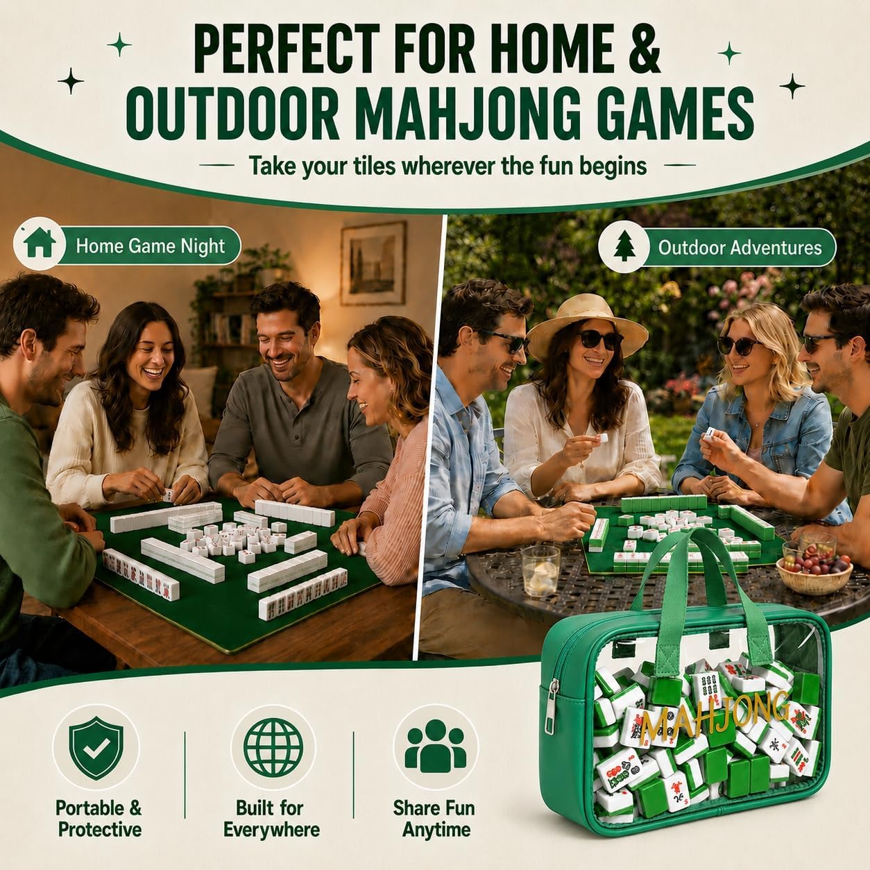 Empty Mahjong Tile Bag American Clear Mahjong Case with Zipper (Green) image 5