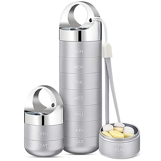 Zannaki Metal Travel Pill Organizer, Portable Waterproof Weekly Pill Box, Large Aluminum Alloy Pill Case Container, BPA Free 7 Day Daily Medicine Organizer Holder for Vitamin, Fish Oil, Supplement