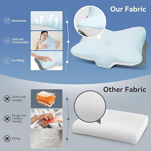 Miniatura 6 de Almohada cervical ergonómica para soporte del cuello, almohadas ortopédicas de espuma viscoelástica para dormir de lado con doble altura, almohada