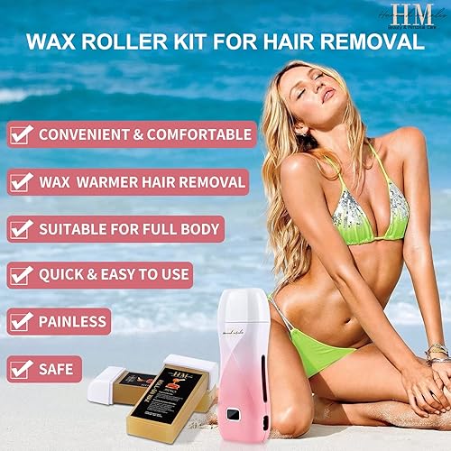 Miniatura 4 de Kit de cera enrollable con calentador de cera para depilación, rodillo de cera calienta la cera para eliminar el vello no deseado de áreas