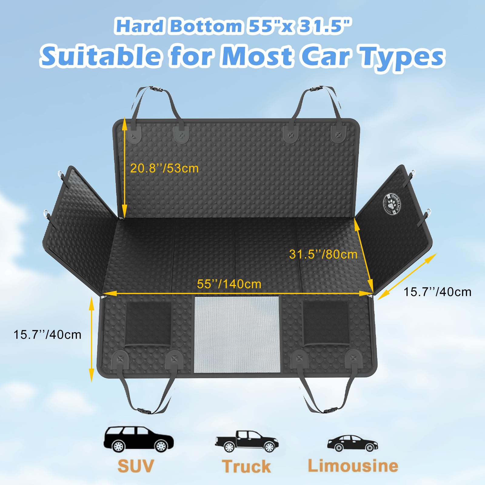 QUIBBLICK Back Seat Extender for Dogs, PU Leather Hard Bottom Truck Dog Seat Cover for Back Seat, Waterproof Pet Hammock Bed for Car with Side Flap, High Barrier Truck Pet Back Seat Covers - image 5