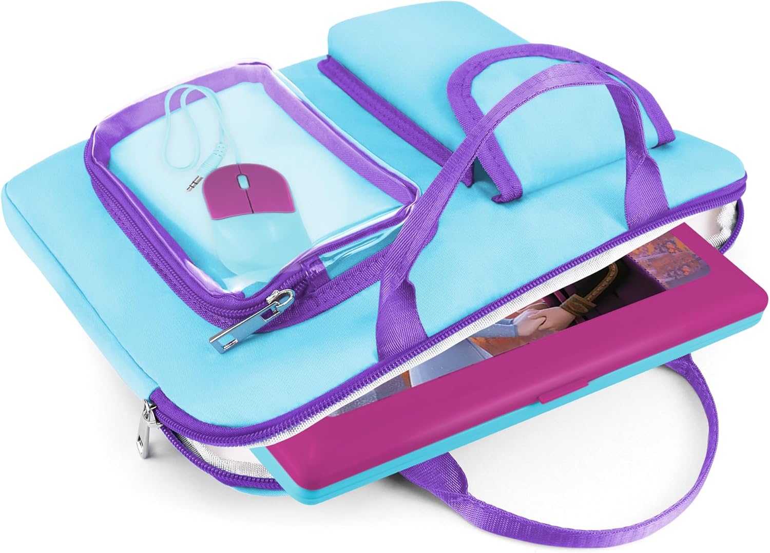 Annmore Carrying Bag for LEXiBOOK Educational and Bilingual Laptop, Blue/Purple