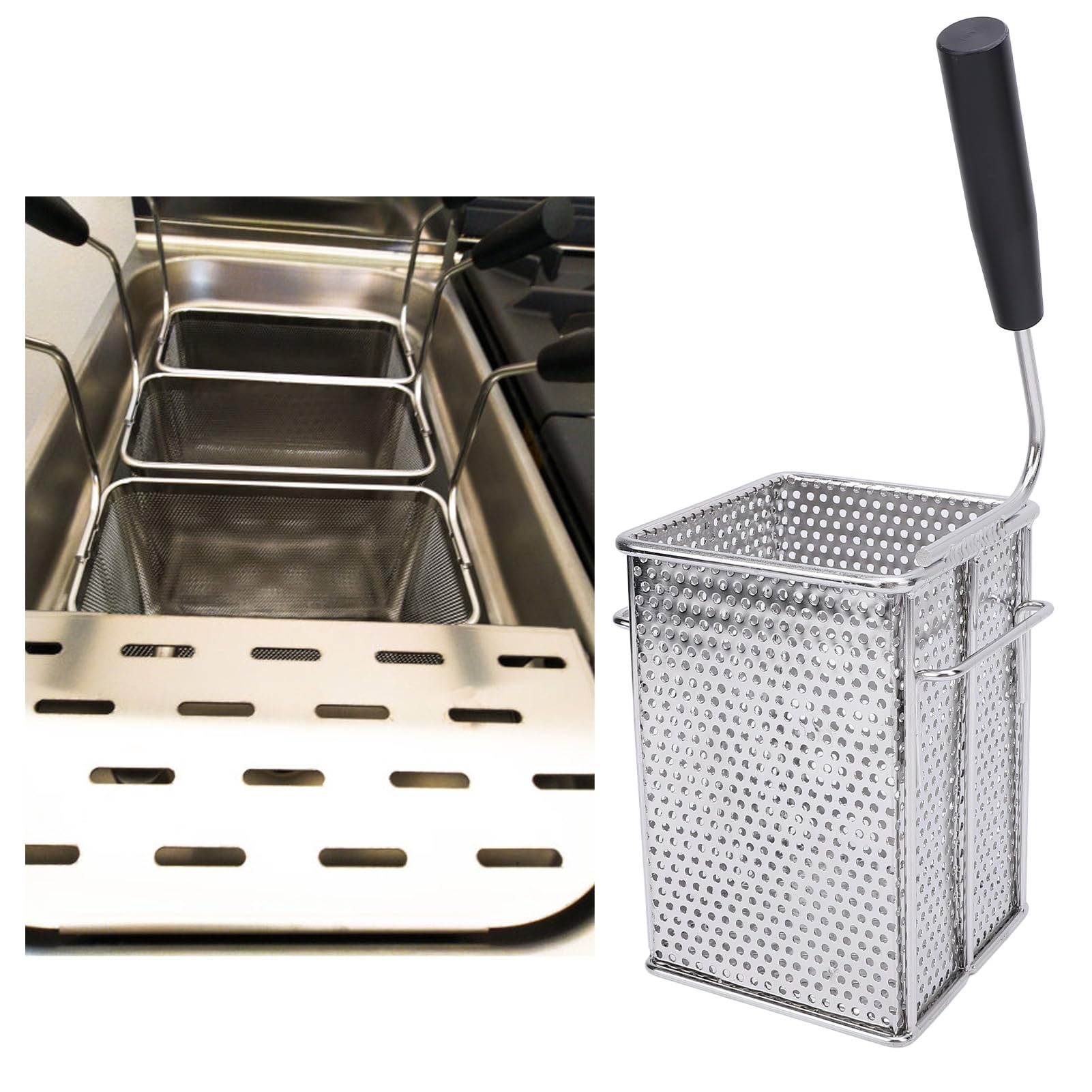 Panier à Friture en Acier Inoxydable 304, Panier à Frites carré avec Poignée, Panier de Filtre pour Aliments Frits, Passoire à Pâtes pour la Friture au Restaurant à Domicile