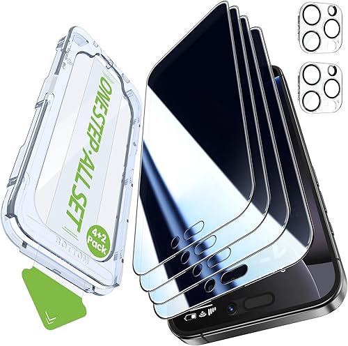 Miniatura 8 de iGluz Paquete de 4+2 protectores de pantalla de privacidad para iPhone 15 Pro Max con protector de lente de cámara de 6.7 pulgadas, 9H + vidrio