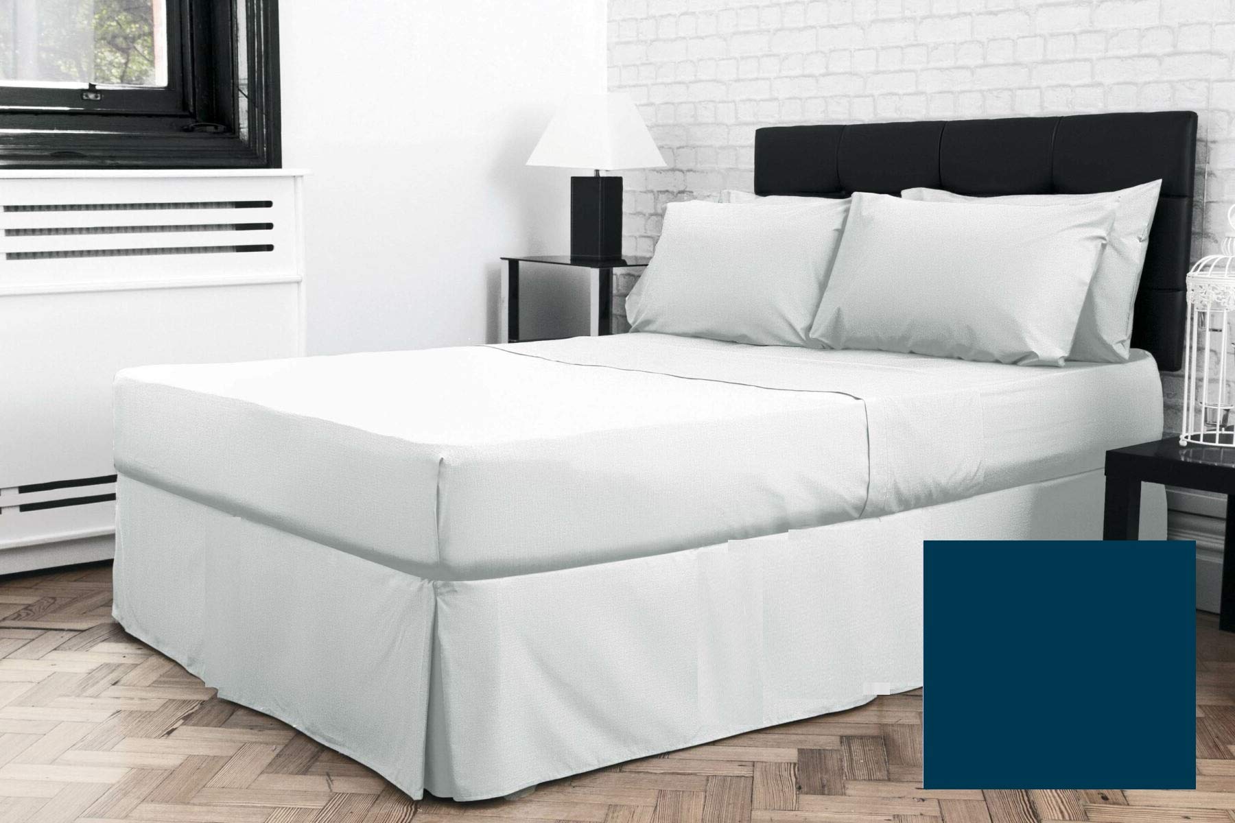 Bedtime Comforts Ltd Navy Blue 7' Emperor Size Bed Pleated Base Platform Valance Sheet 7' X 7' (84"" X 84"") (Under Mattress) (Navy Blue)