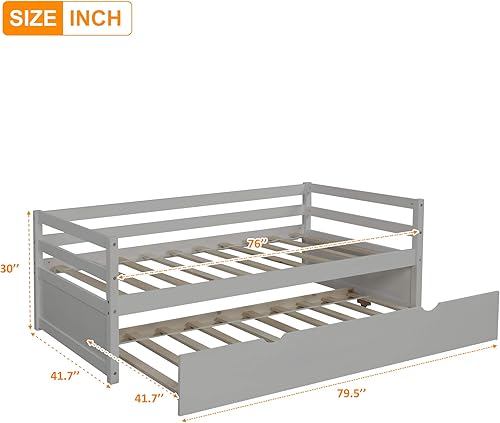 Miniatura 2 de Merax Sofá cama de tamaño individual con nido, marco de cama de día de madera con nido extraíble, no necesita somier, cama nido gris para niños,