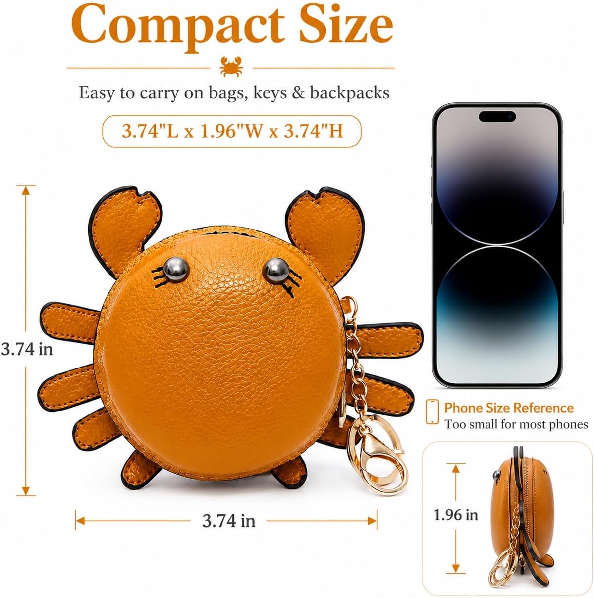 Crab Coin Purse Mini Animal Cartoon Change Pouch with Keychain Cute Leather Wallet Key Bag for Women Kids