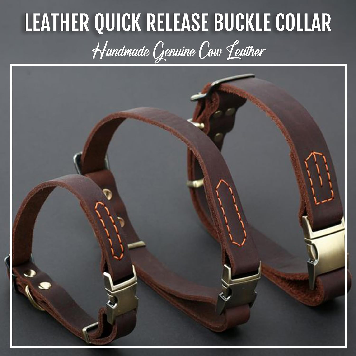 Leather Collar Personalized for Pets Custom Dog Collar with Engravable Nameplate Breathable Collar with Durable Quick Release Buckle for Small Medium Large Dog (L:Neck 16-25",Width 1.0", Mocha)