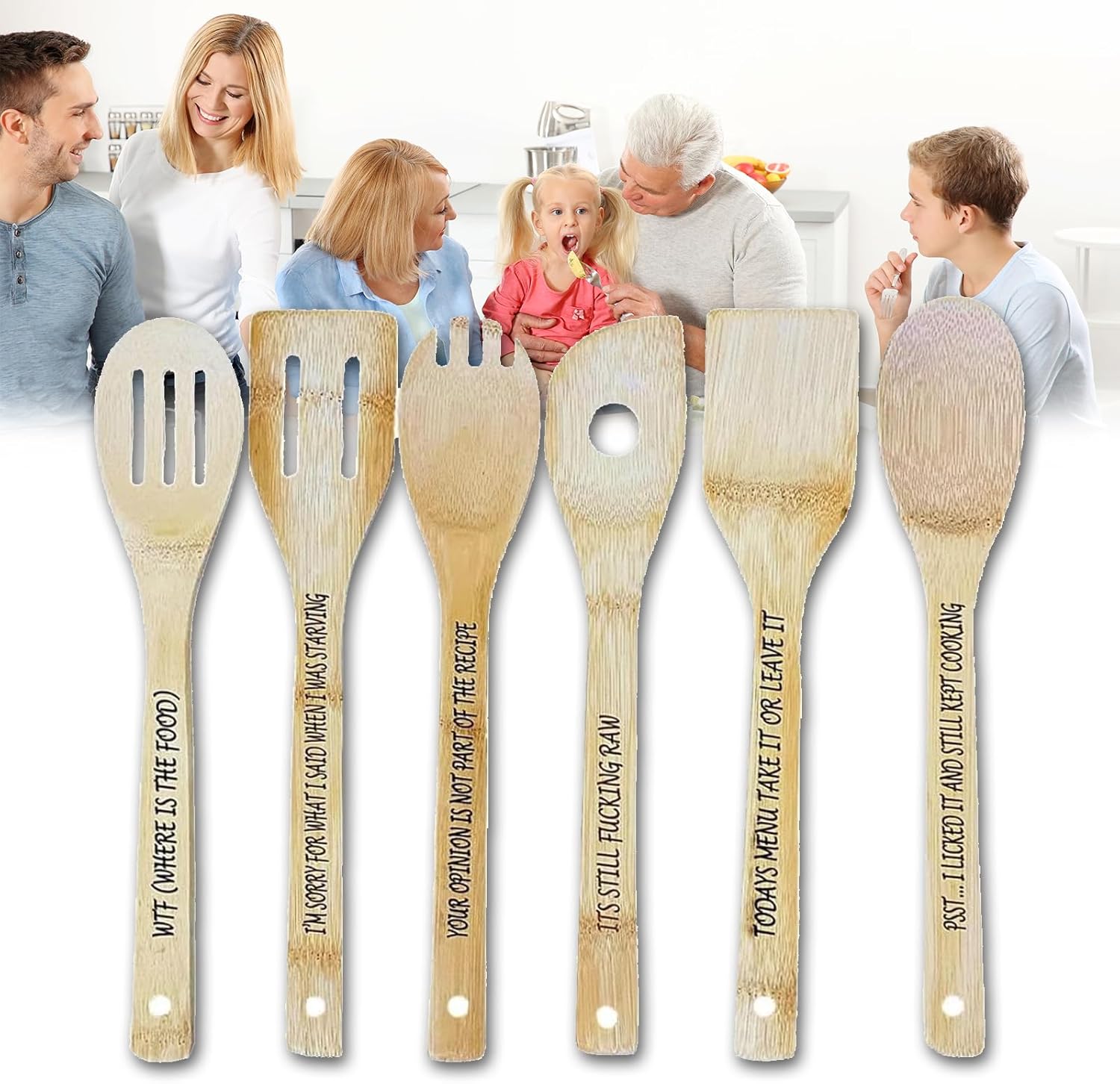 Funny Wooden Spoon Set (6pcs),Wooden Cooking Spoons,Wooden