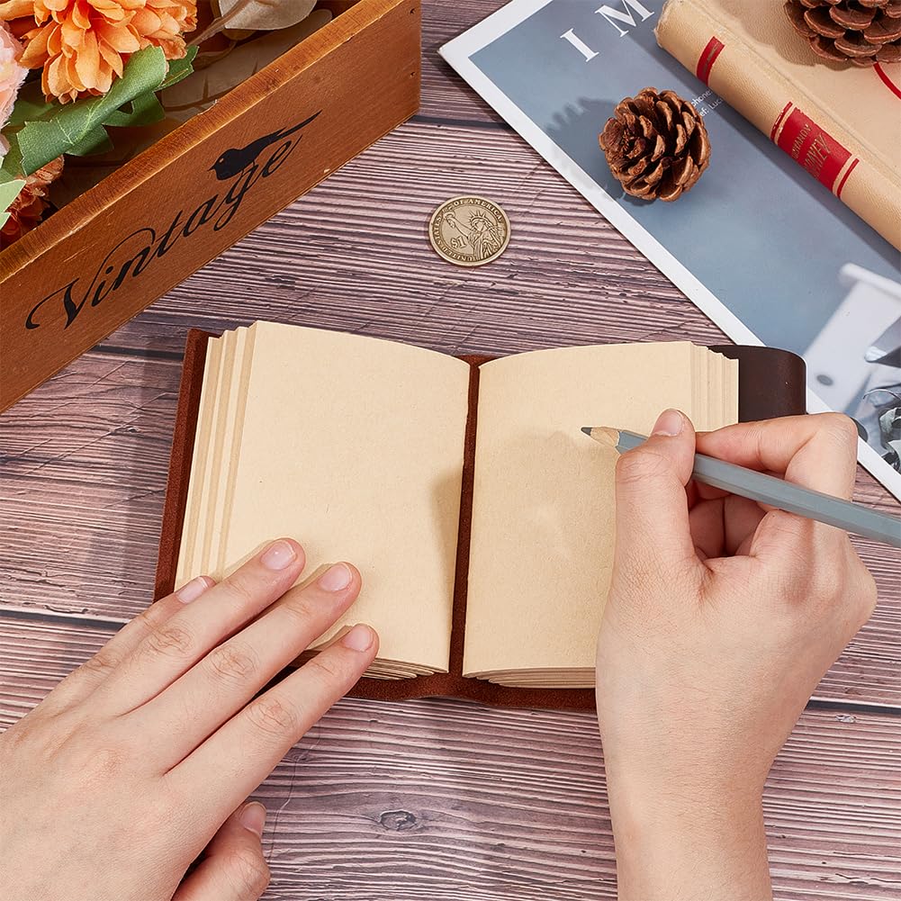 CRASPIRE Leather Journal Notebook Small 320 Blank Pages Kraft Paper Handmade Travel Vintage Daily 3.3x4.3in Lock Closure Portable Notepad for Man Women Gifts Artist Traveler Writing Drawing Coffee - Image 3