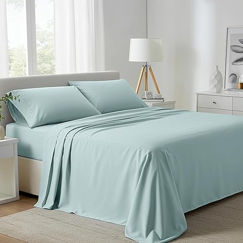 Carressa Linen Juego de sábanas de 800 hilos 100% algodón egipcio suave de fibra larga, juego de 4 piezas, sábanas matrimoniales, bolsillo de hasta