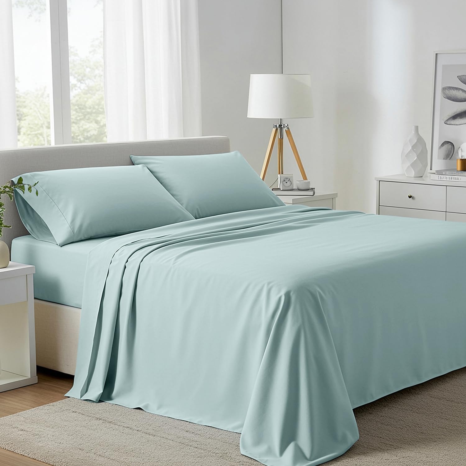 Carressa Linen Egyptian Cotton King Sheets - White -19